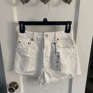 Zara high rise ripped white jean shorts